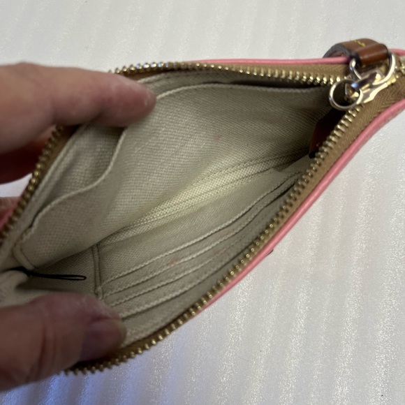 Dooney & Bourke Pink Pebbled Leather Pebbled Leather Bag Pouch DB Brown Duck